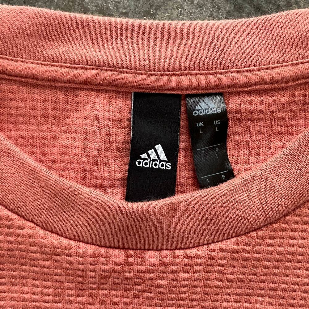 Adidas Waffle Knit Colorblock Crewneck Pullover Salmon Pink Large - Picture 5 of 9